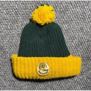 Vintage 70's Green Bay Packers NFL Knit Winter Pom Beanie Hat Yellow Green OSFM